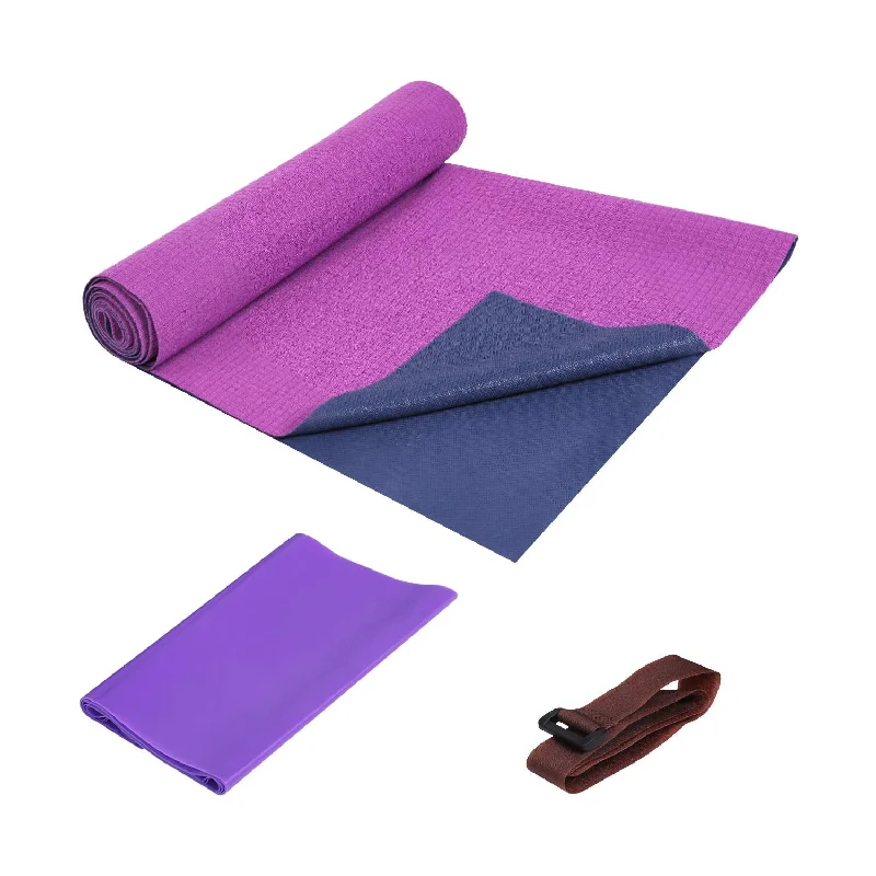 Grand Opening Sale FrenzyBird 1mm Travel Yoga Mat/Towel with Mat Bind and Elastic String - Purple