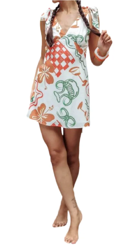 Epic Deals Santorini Orange/Green/White Mini Dress
