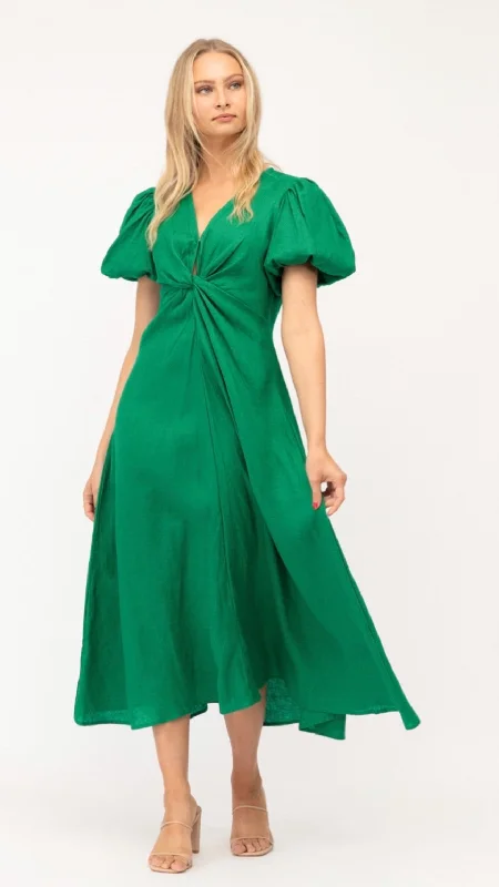 Buy Now Chrystal Twist Green Linen Dress