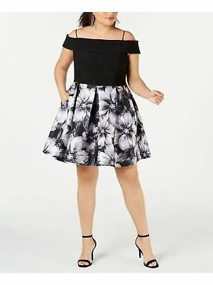 Special Discount R&M RICHARDS Womens Black Floral Short Sleeve Off Shoulder Mini Formal Fit + Flare Dress