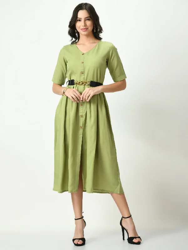 Customer Appreciation Sale Olive Stylish Midi Dress For Womens