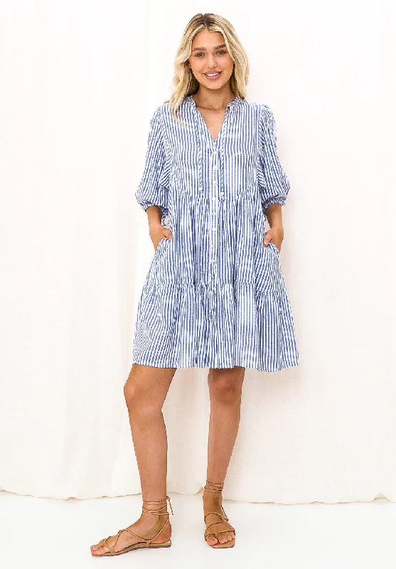 Friends and Family Sale Belinda Blue and White Stripe Dress
