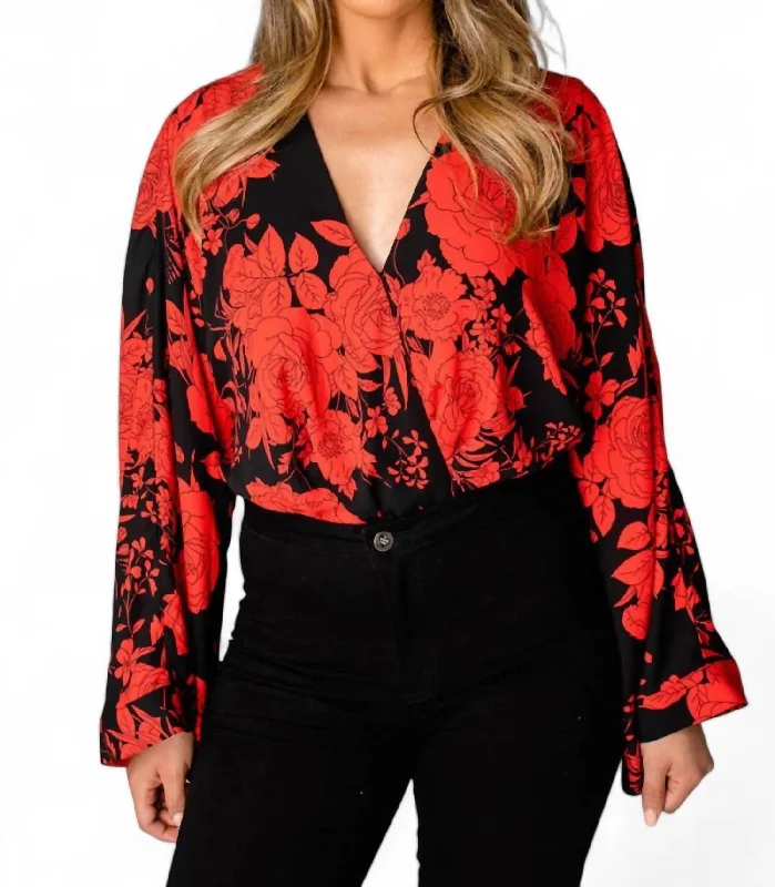 One-DAY Sale Ariana Kimono Sleeve Bodysuit In Dahlia