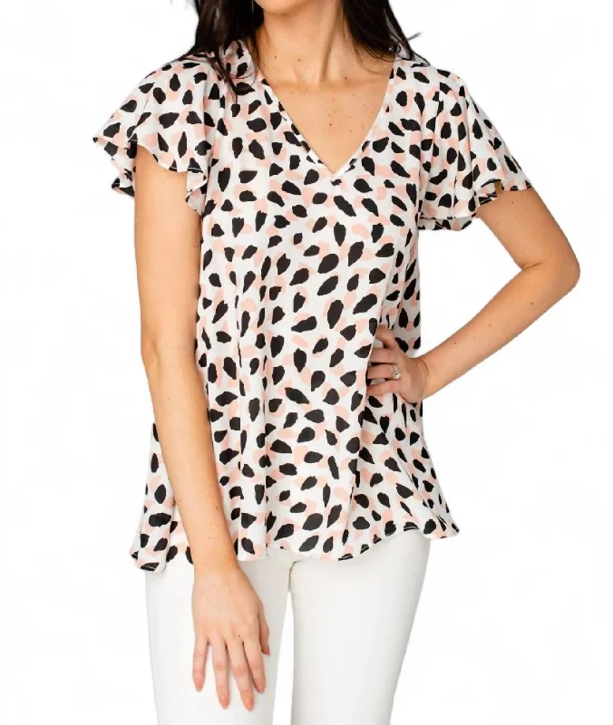 Sale Event Avril Flutter Sleeve V-Neck Top In Flamingo