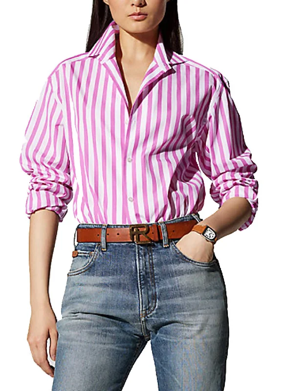 Super Sale Capri Long Sleeve Stripe Shirt In Pink