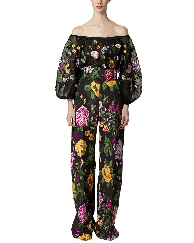 Massive Deals Carolina Herrera Off-Shoulder Puff Sleeve Silk Top