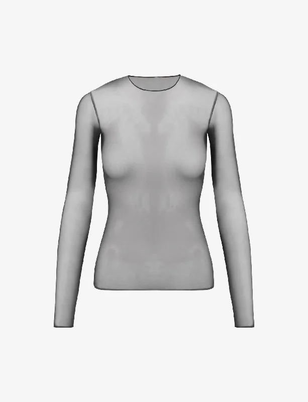 Warehouse Sale Chic Mesh Long Sleeve Tee In Black