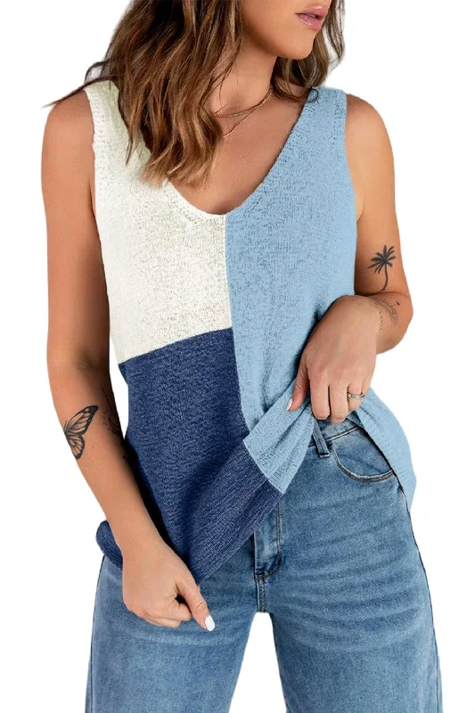 Deal Mania Color Block Knit Tank In Blue Multi