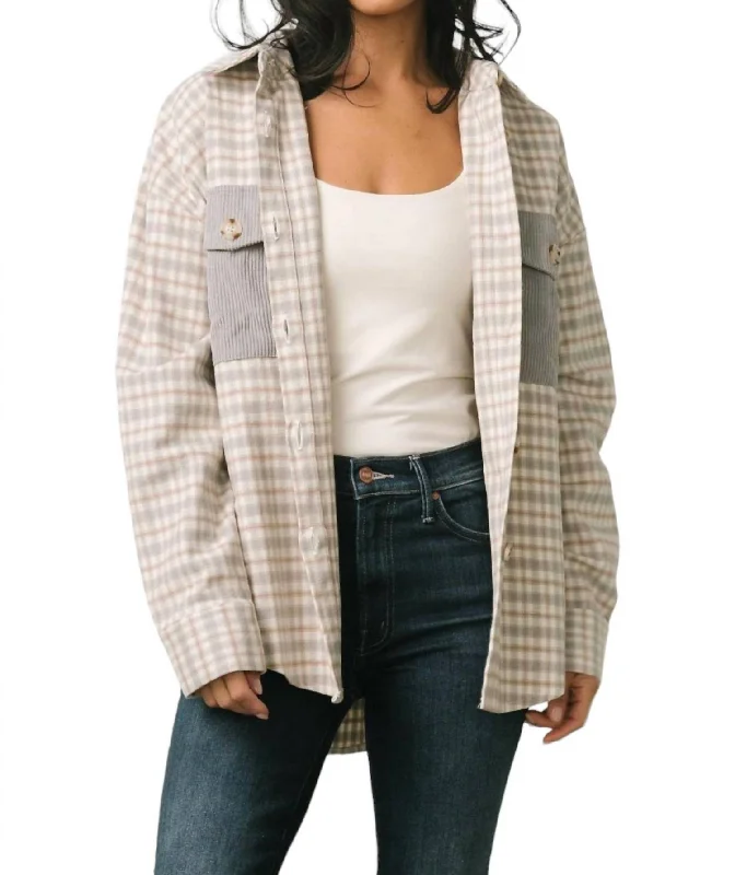 Price Fest Contrast Plaid Shacket In Grey Multi