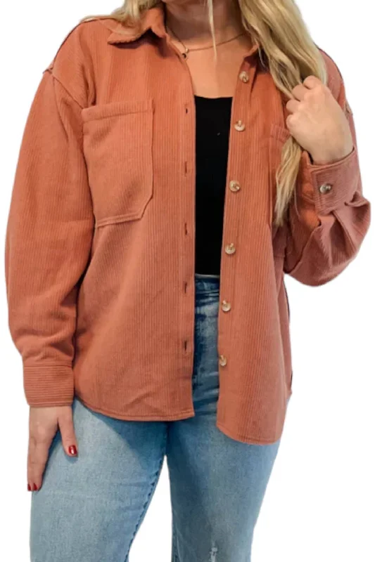Price Break Exposed Seam Shacket In Terracotta