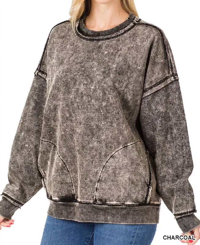 Daily Deals French Terry Mineral Wash Sweatshirt In Charcoal