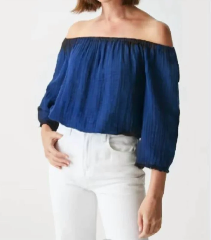 Limited Availability Gauze Off The Shoulder Top In Navy