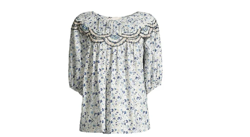 Limited Time Offer Johnny Was Womens Blouse Blue Floral Tatiana Top Peasant Ladies