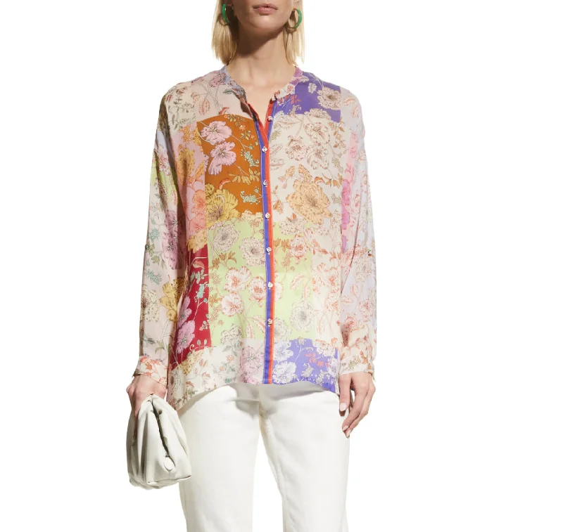 New Markdowns Johnny Was Womens Blouse Cosmo Lauren Floral-Print Patchwork Top