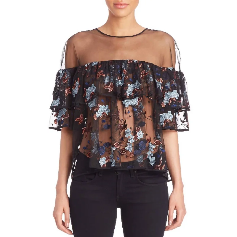 Unmissable Offer Korus Caspian Ruffle Sheer Top In Black
