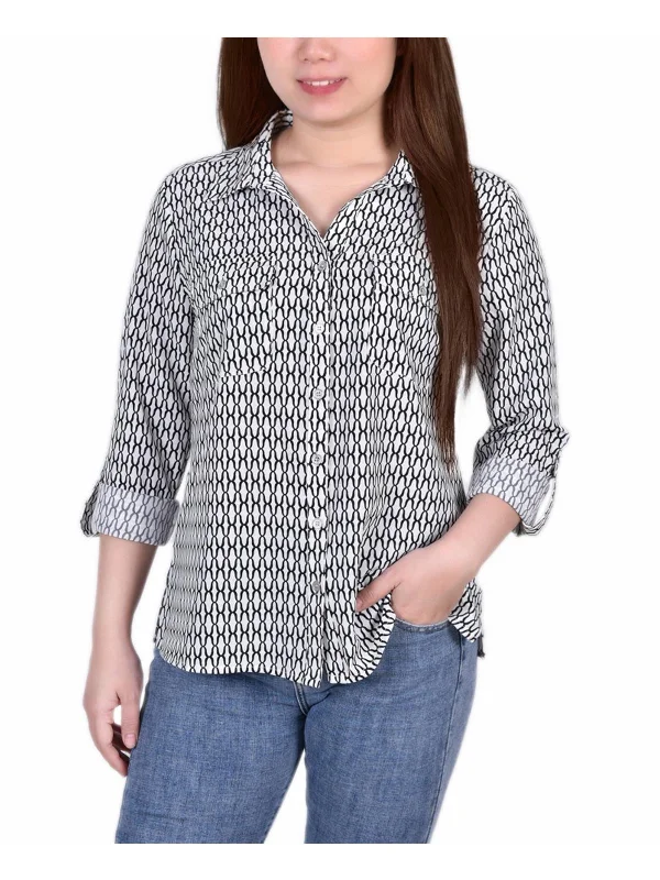 Flash Sale Petites Womens Striped Collared Blouse