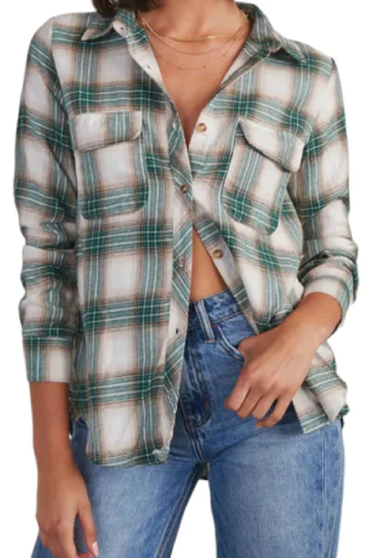 Price Buster Plaid Button Up Top In Green Multi