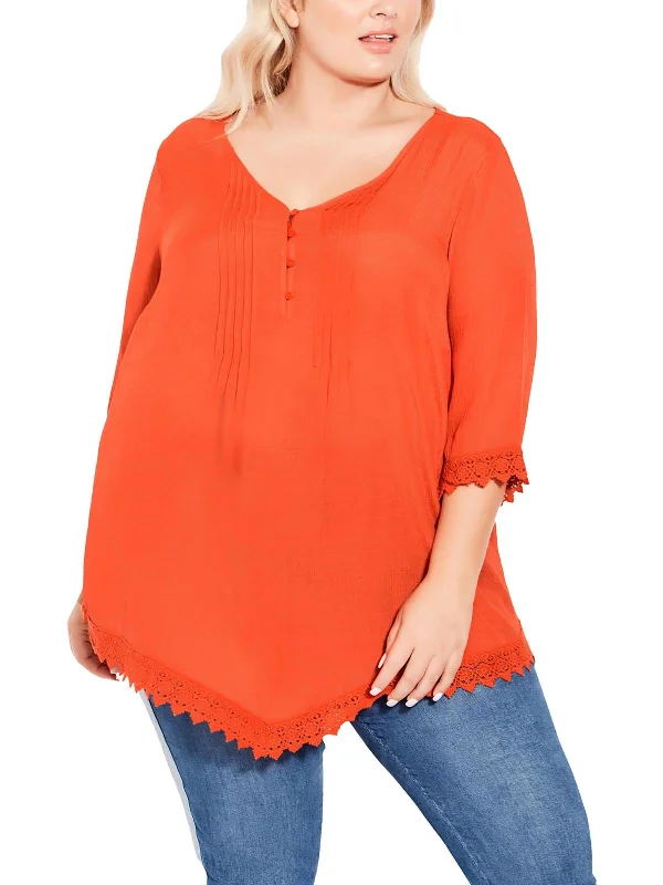 Deep Discounts Plus Ellie Womens Lace Trim Tunic Blouse