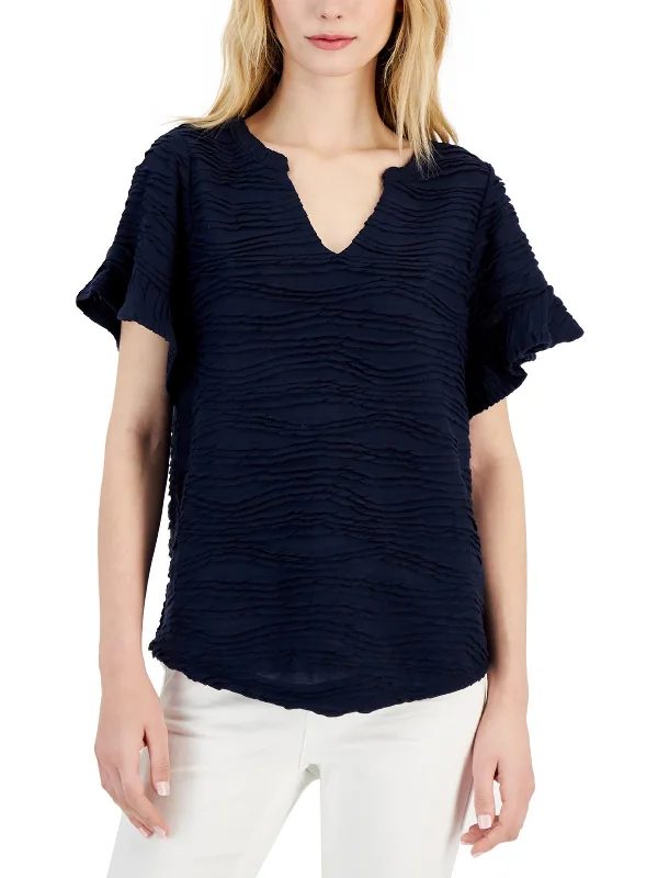 Today Only Plus Womens Flutter V Neck Pullover Top