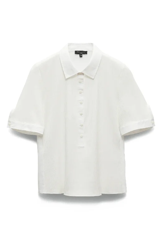Final Clearance Rag & Bone Women's Ribbed Mixed Media Short Sleeve Polo, White
