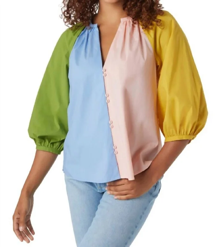Price Drop Alert Rives 3/4 Sleeves Colorblock Top In Spring