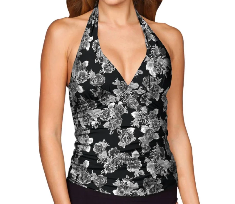 Buy More, Save More Shirred Halter Tankini Top In La Flor