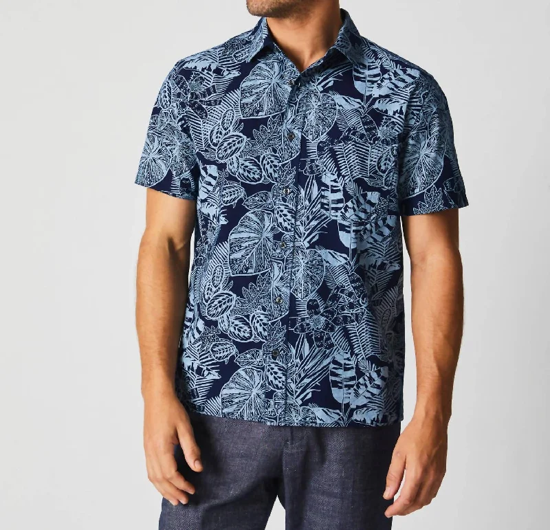 Price Meltdown Short Sleeve Botanical Treme Block Shirt In Indigo