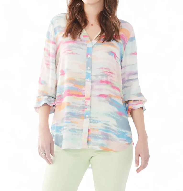 Great Deals Slit Detail 3/4 Sleeve Crepe Shirt In Abstract
