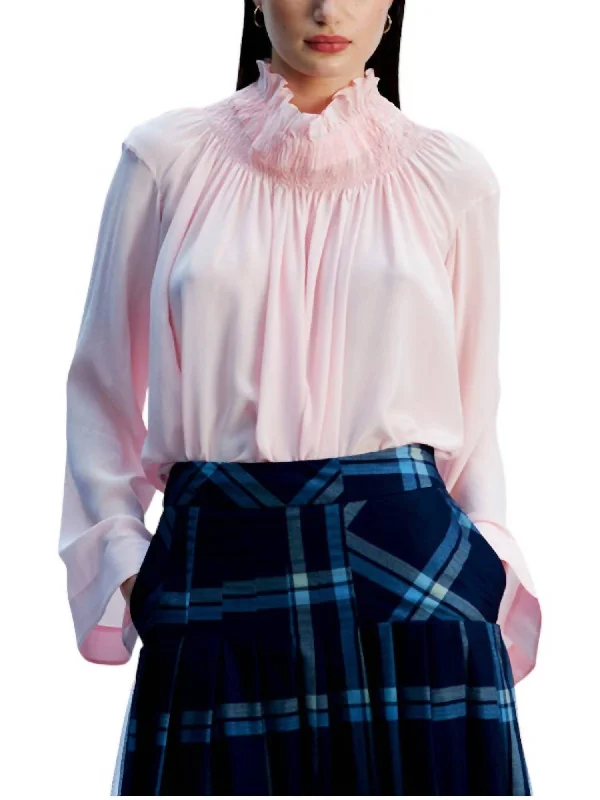 Fantastic Offers Smocked Funnel Neck Shirt In Bare Pink