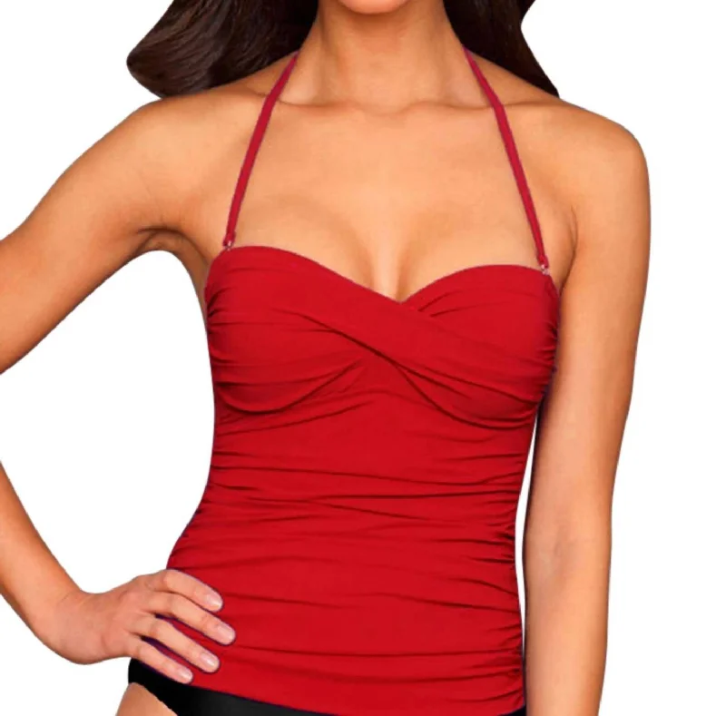 Overstock Twist Front Bandeau Tankini Top In Red