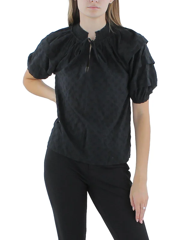 Don't Wait Womens Gathered Floral Print Blouse