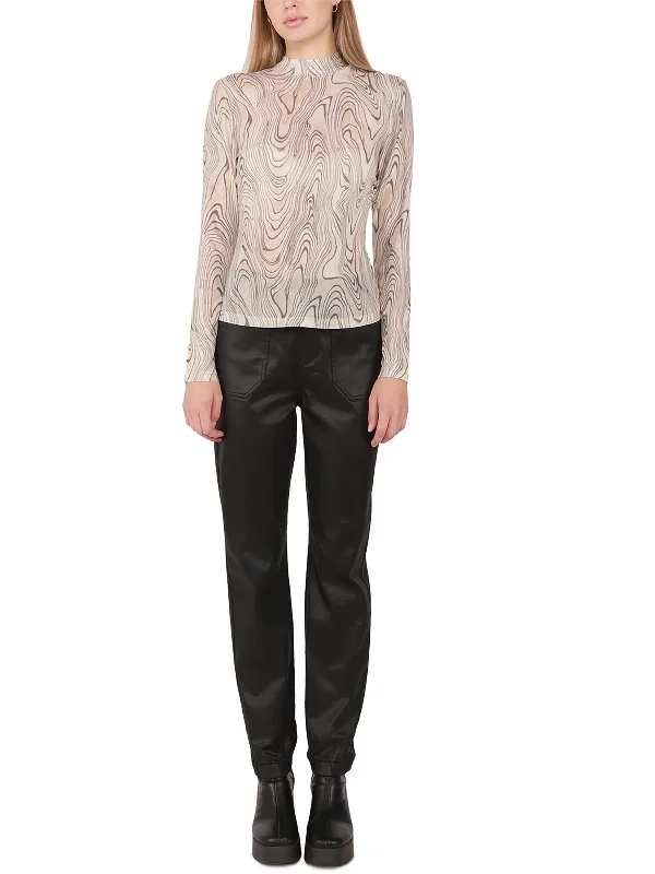 Deal Zone Womens Sheer Mock Neck Blouse