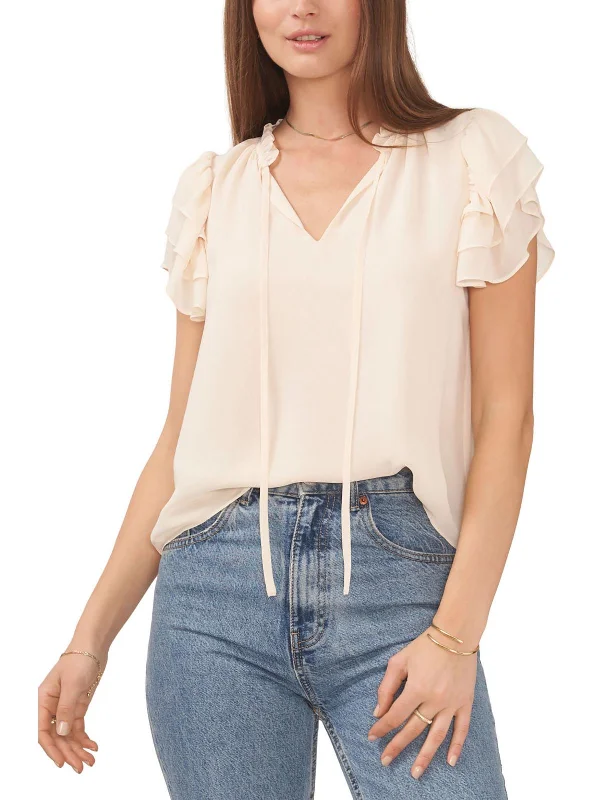 Best Bargains Womens V-Neck Ruffled Neck Blouse