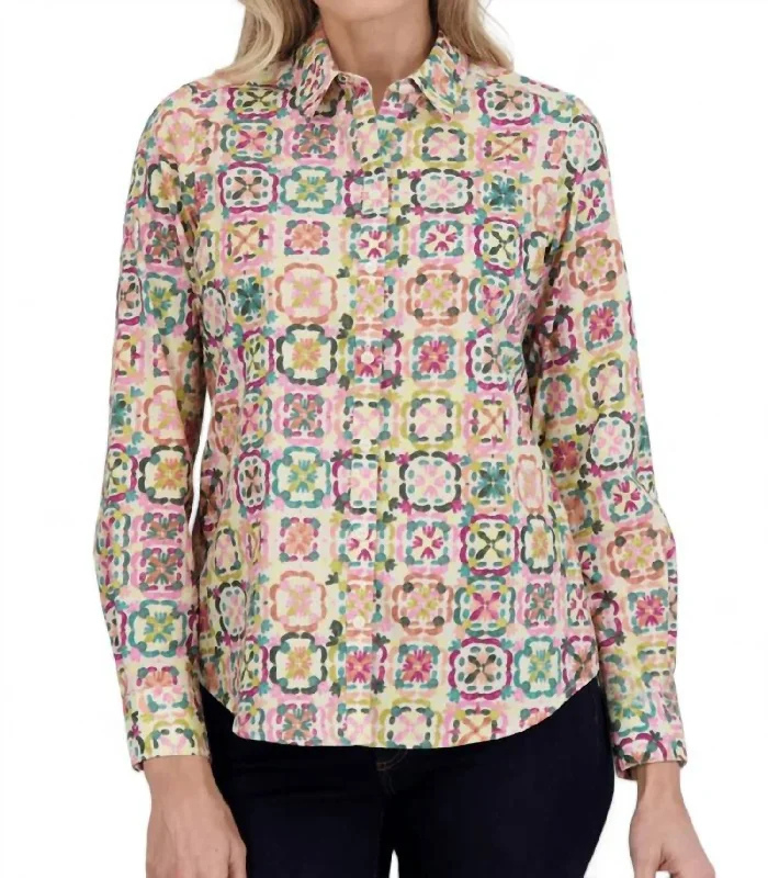 Buy Now Zoey No Iron Watercolor Tile Shirt In Multi